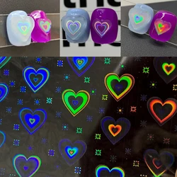 2pcs Holographic Aurora Heart Nail Sticker Aurora Laser korean Nail Decor 3D Dynamic Glass Nail Adhesive Decals