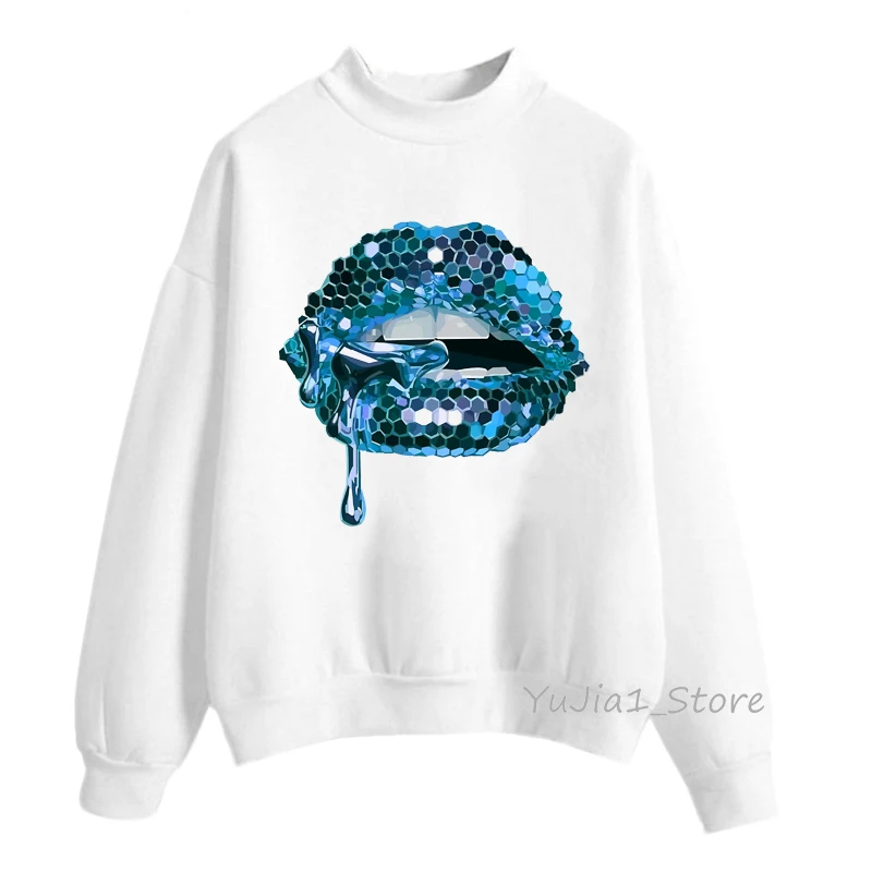 Rosa Glitter Lippen Grafik Druck Sweatshirt Frauen Kleidung Luxuriöse Make-Up Sexy Hoodies Femme Ästhetischen Kleidung Winter Tracksu