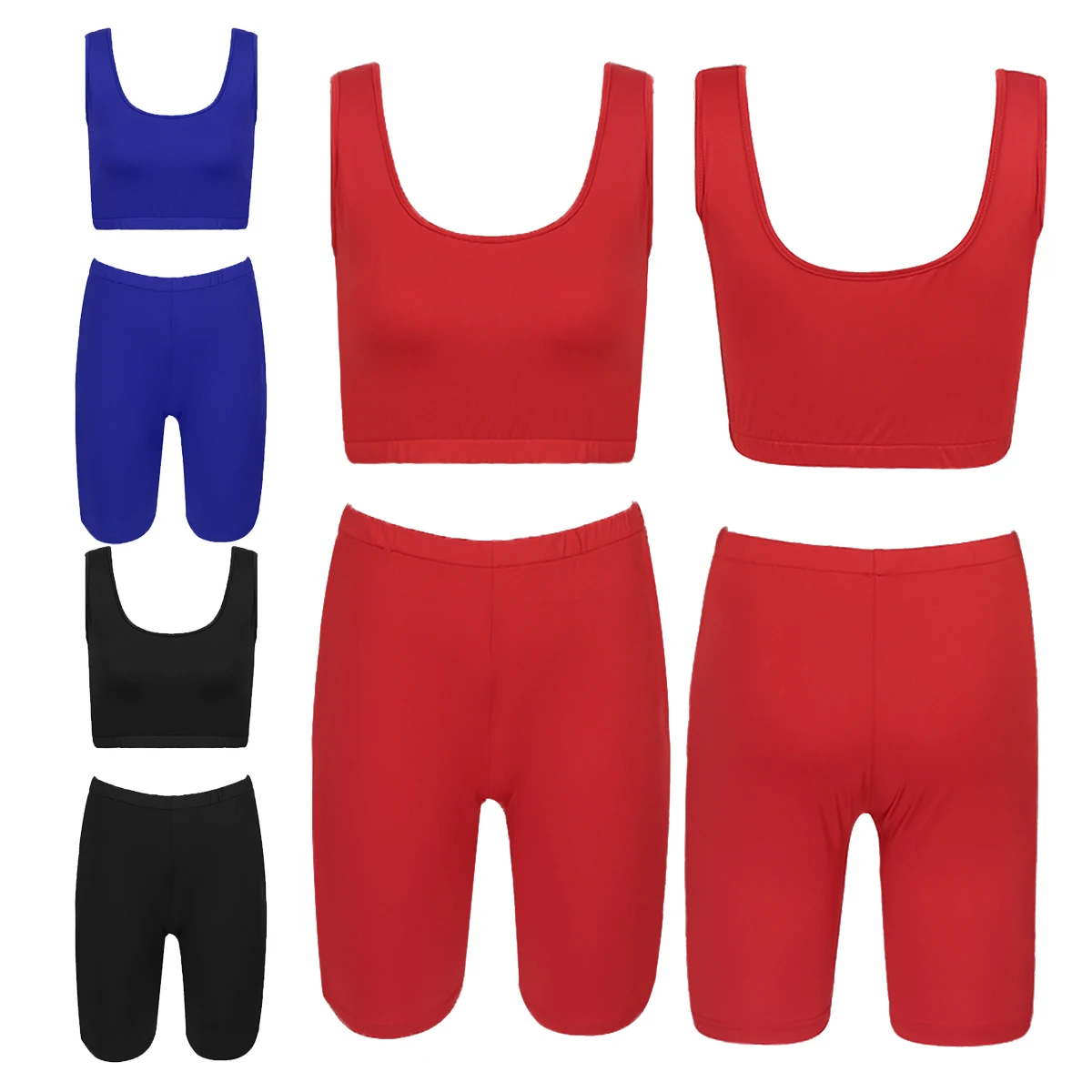 Women Ballet Dance Cosutme Sweat Suit Sleeveless Bodycon Tank Top Shorts Solid Color Two-piece Sports Set Running Yoga Costume