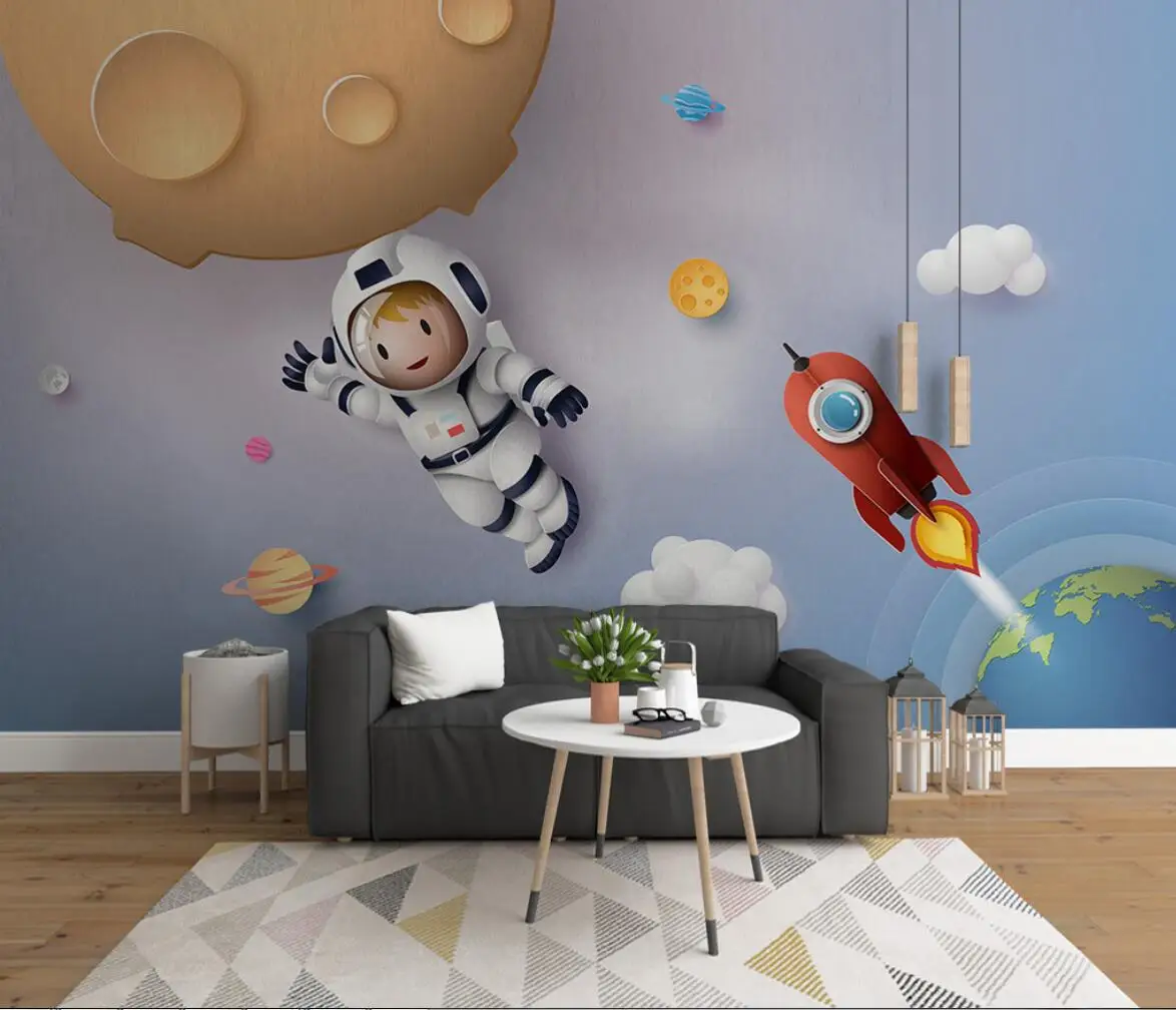 beibehang Custom Nordic minimalist space galaxy rocket mural wallpaper for children's room bedroom 3D cartoon murals wall paper