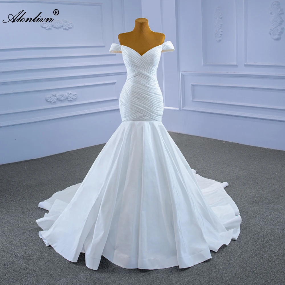 

Alonlivn Off The Shoulder Mermaid Wedding Dress Pleat Stain With Sweetheart Neckline Court Train