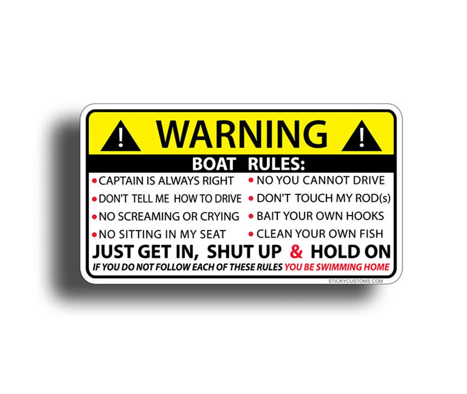 

Fun Boat Rules Warning Stickers Boating Dash Label Panel OEM Graphics Personality Cup Cooler Decal