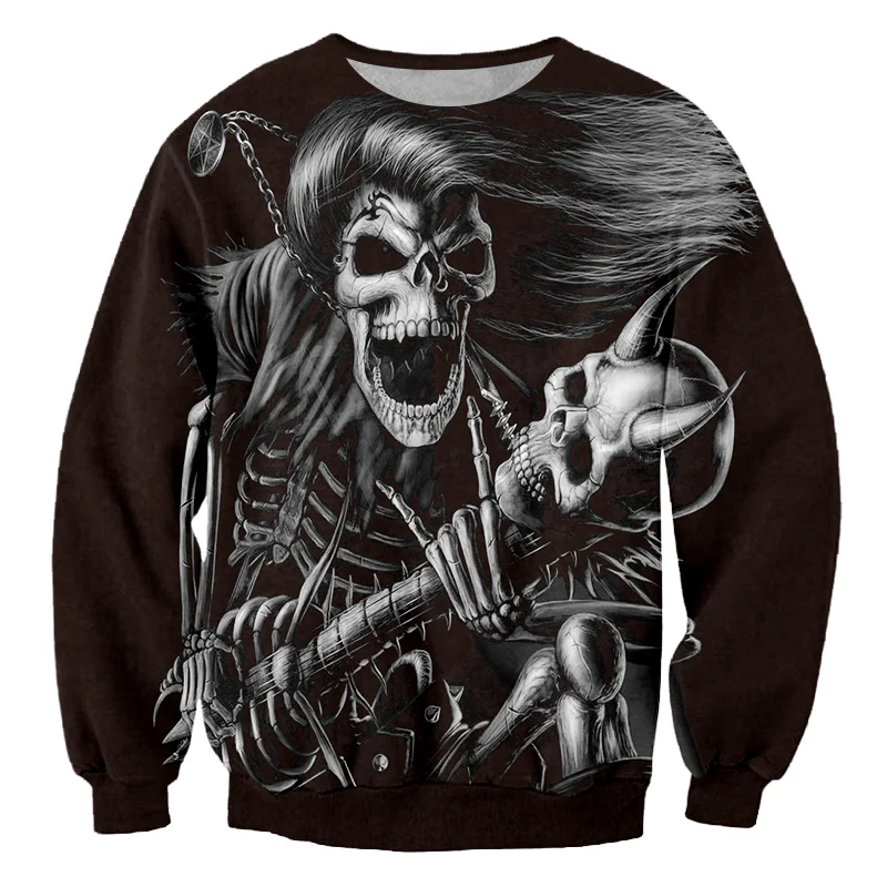 3D X-ray Skull Hand Bone Punk Hip Hop Sweater Men Women Harajuku Vintage Pullovers Black Round Neck Streetwear Fashion Jersey