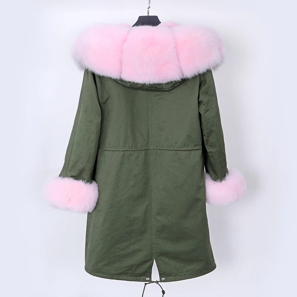 Maomaokong Fashion women's natural wool lining hooded long coat parka coat jacket army green big fox fur collar winter coat DHL