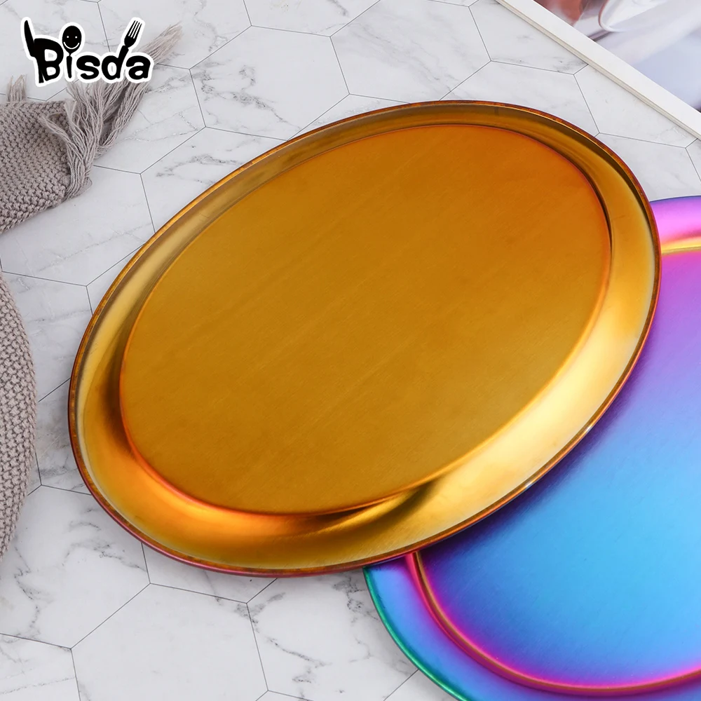 1/2Pcs Oval Tray Stainless Steel Dessert Dining Plate Cake Serving Dishes for Food Fruit Western Steak Plates Kitchen Utensils