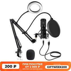USB Microphone with Arm E20 Condenser Computer Mic Stand with Ring Light Studio Kit for Gaming Youtube Video Record 2021 Upgrade