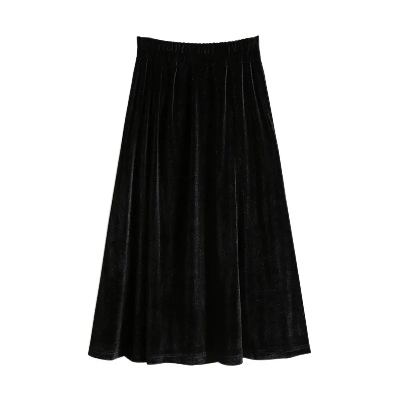 150Kg Plus Size Women\'s Autumn Loose Elastic Waist Velvet Skirt 5XL 6XL 7XL 8XL 9XL Solid Slim Casual A-line Female Skirt Black