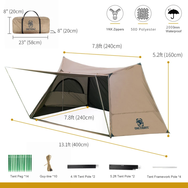 OneTigris SOLO HOMESTEAD CAMPING TENT Single Shelter With Tent Poles for Bushcrafters & Survivalists Hunting Hiking