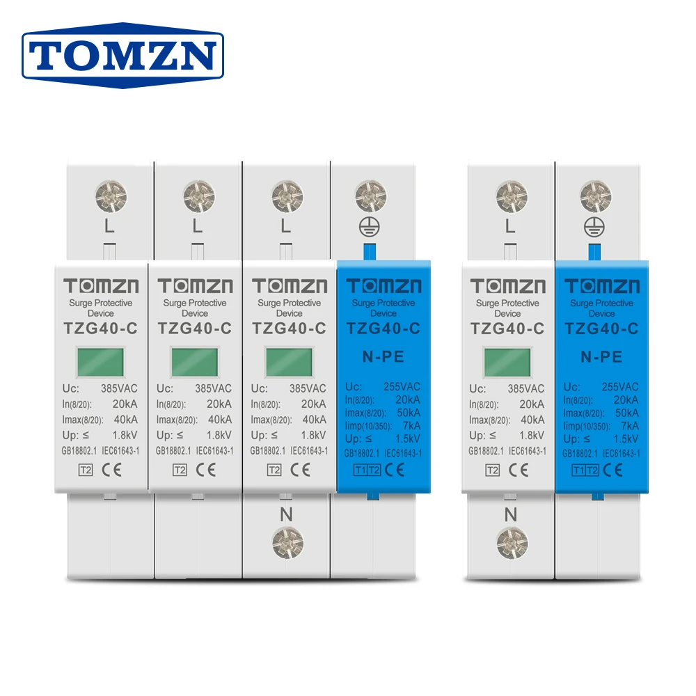 AC SPD Din rail 1P+NPE 3P+NPE 50KA T1 T2 385V 255V  House holde Surge Protector Protective Low-voltage  Arrester Device