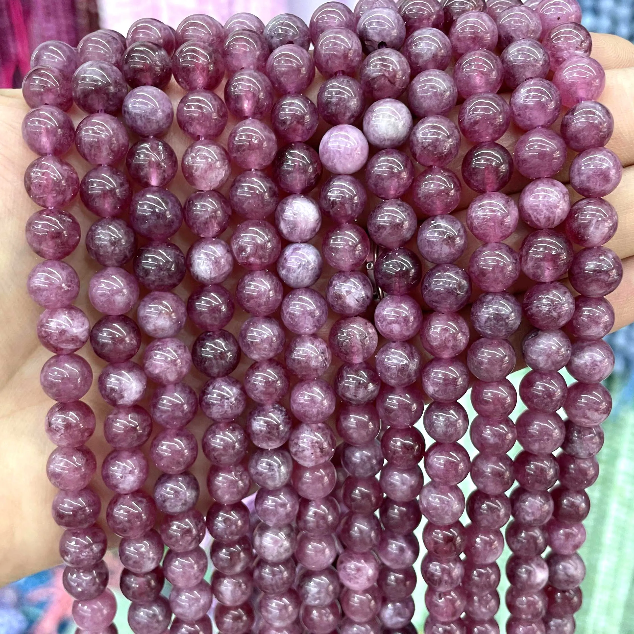 Natural Stone Lepidolite Chalcedony Round Loose Beads For Jewelry Making DIY Bracelets Necklaces Material 6/8/10mm