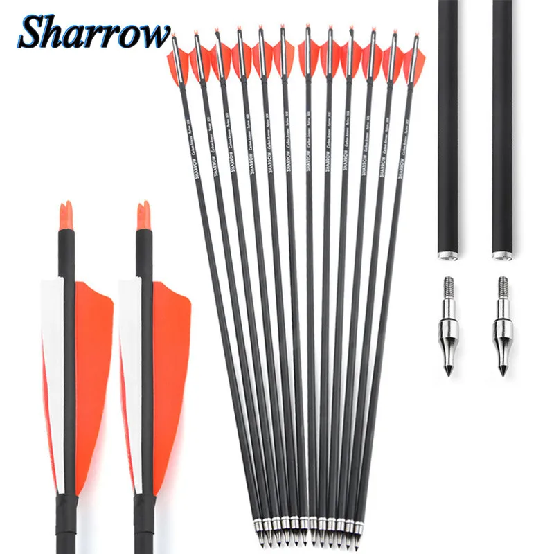 

6/12pcs Archery Spine 500 Mix Carbon Arrow 31.6" with 4" Turkey Feathers For Compound Recurve Bow Hunting Shooting Accessories