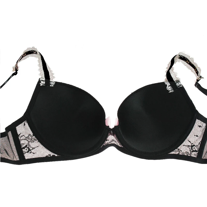 Mierside-sutiã push up acolchoado de algodão para mulheres, roupas íntimas sexy, bralette cotidiano, azul e preto, 2 cores, ZBW028, 32-38A, B, C, D