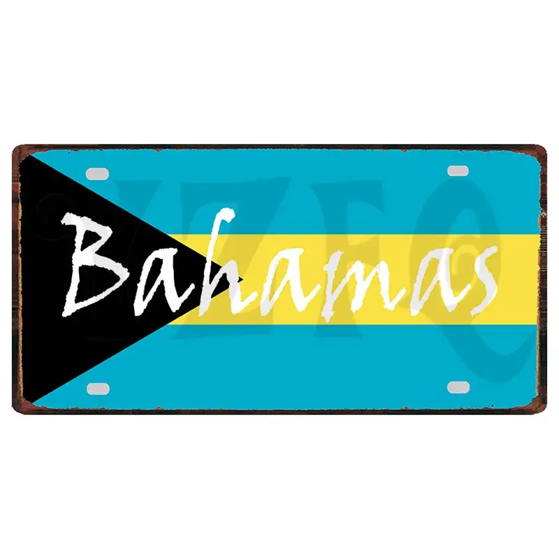 【YZFQ】Cuba Yemen Haiti Bahamas Uruguay National Flag Metal Vintage Travel Souvenir Wall Shop Home Art Decor 30X15CM DC-1416B