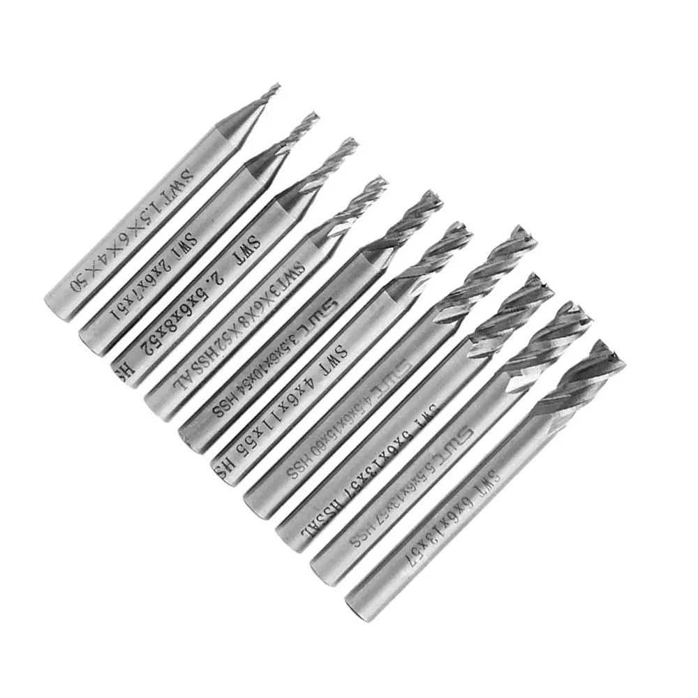10Pcs/set High Precision HSS Metal Cutter CNC Cobalt 1.5-6mm 4 Flutes Aluminum Milling Tool Key Seater Router Bit For Engraving