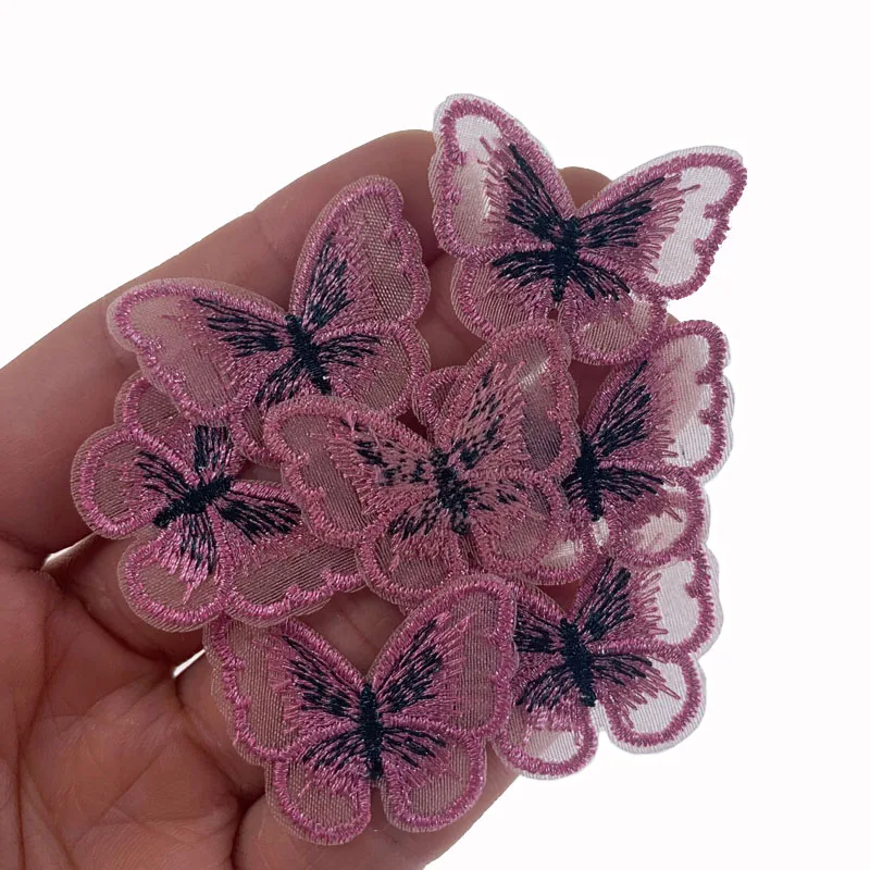 10 pezzi di toppe a farfalla in Organza ricamate Appliques per vestiti cucito Clip per capelli fai da te accessori per abbigliamento 3.5cm
