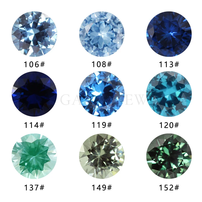 5A Synthetic Spinel Green Blue Stone multi-color 2.0~12mm Size Round Brilliant Cut  For Jewelry