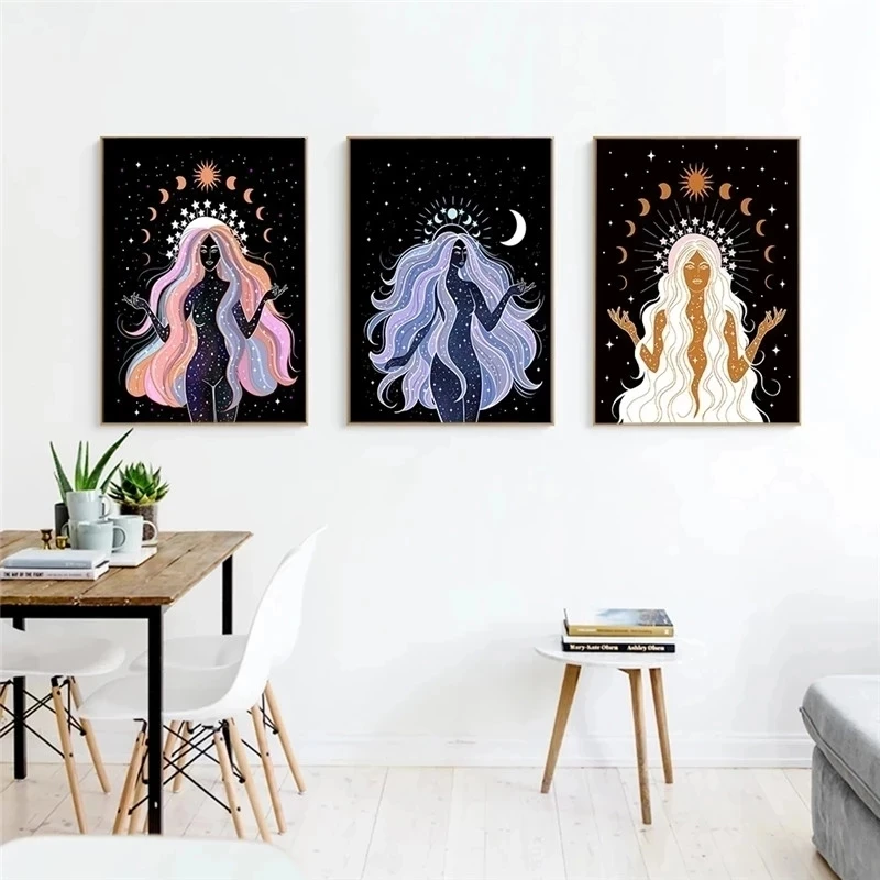 Bohemian Witch Earth Celestial Body Star Moon Sun Goddess Creativity Canvas Painting Posters and Prints Living Room Home Decor