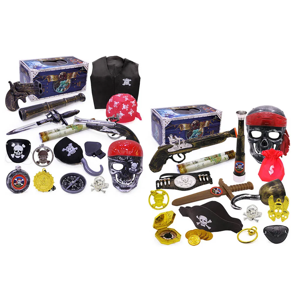 

Behogar 16pcs Pirate Theme Party Supplies Kit Compass Telescopes Mask Hook Gun Toys for Kids Halloween Party Costume Accessories