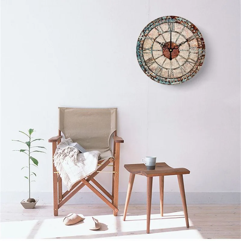 Nordic Retro Wall Clock Modern Shabby Style Chic Mechanism Watch Hanging Vintage Rust Decor Round Giant Clocks Living Room Home