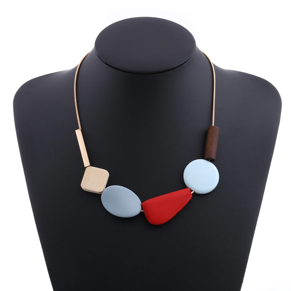 Colorful Resin Beads Statement Necklace Women\'s Multicolor Wood Necklaces & Pendants for Women New Arrival Fashion Jewelry MX029