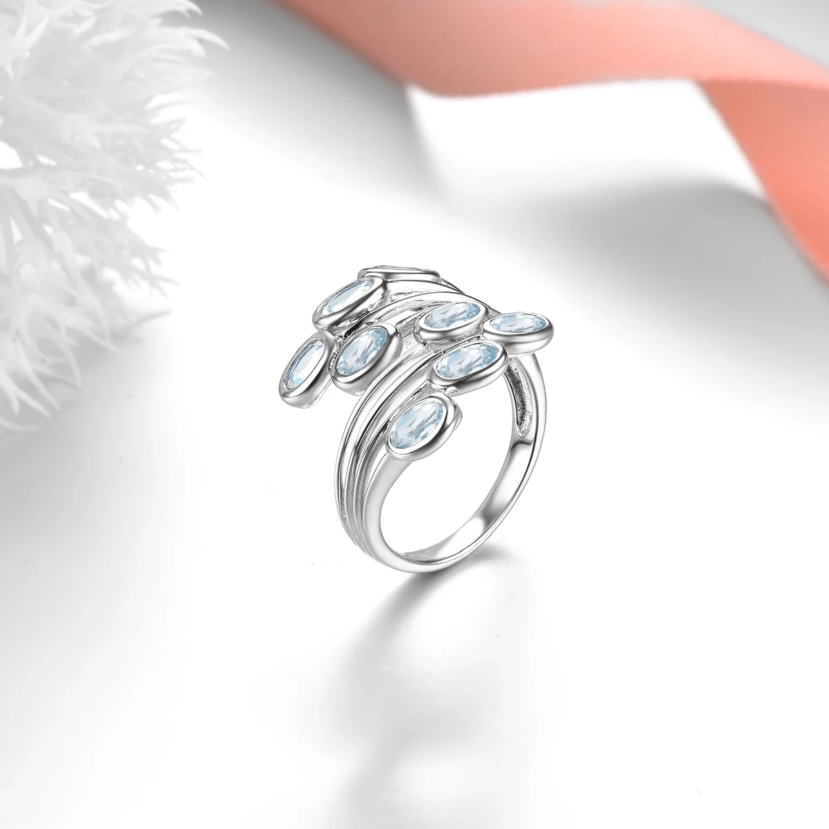 Imagem -04 - Aquamarine Anel de Casamento 925 Prata Esterlina Quilates Pedra Preciosa Genuína Luz Azul Elegante Jóias Presentes de Natal Natural