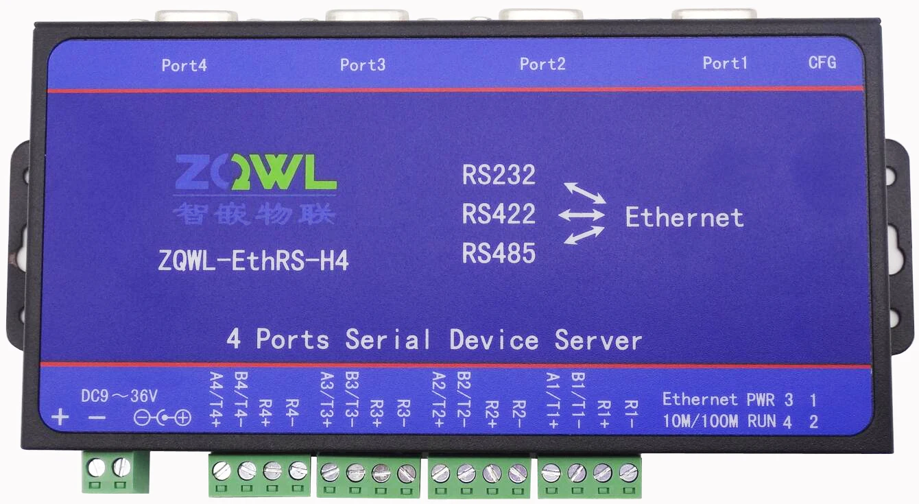 Four Serial Port Server/RS232/485/422 Serial Port to Ethernet Converter Modbus TCP/RTU