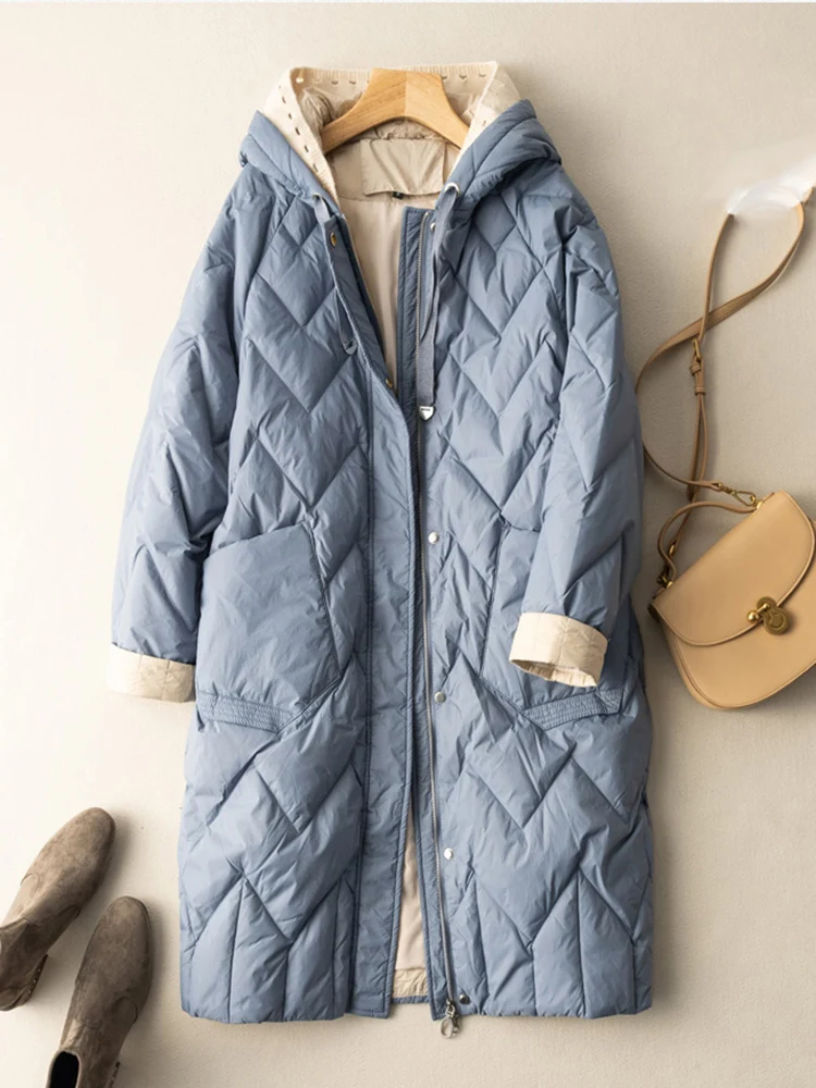 SEDUTMO Long Winter Duck Down Jacket Women Quilted Warm Oversize Thick Hooded Coat Fashion Casual Patchwork For Autumn ED1799