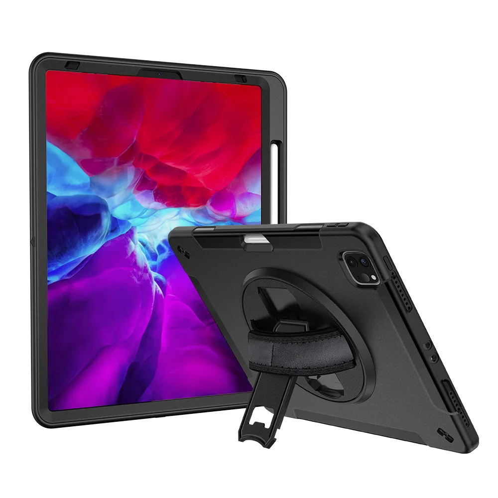 Heavy Duty Rugged Shockproof Cover For iPad Pro 12.9 inch 2018 2020 2021 2022 iPad Air 13 2024 Rotating Handle Stand Tablet Case