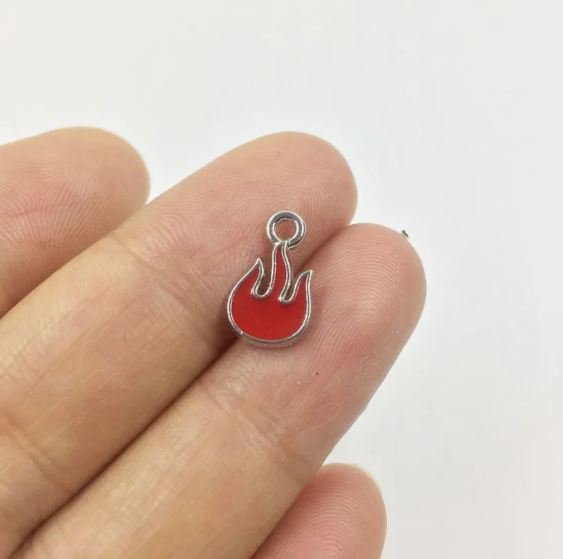 Eruifa 10pcs 8*10mm Red Epoxy Tiny Fire Zinc Alloy Charms Pendant Jewelry DIY Handmade Earrings.Bracelet, Necklae 2 Colors