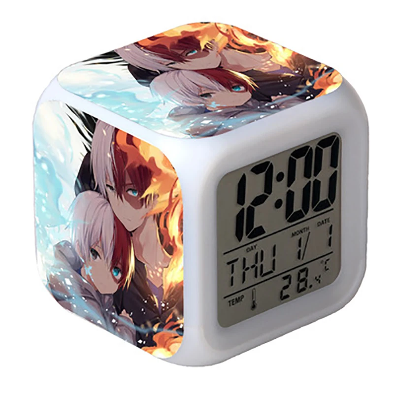 My Hero Academia Toys LED Touch Multi-function Cartoon Mini Alarm Clock Seven Color Night Watch Led Clock Fans Children Gift