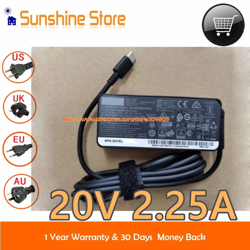 Genuine For Lenovo ADLX45YCCA Ac Adapter Type C 20V 2.25A 45W Powre Supply 00HM665 HKA30NM150  LA45NM150 YOGA 5 Laptop Adapter