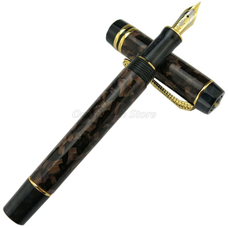 Crocodile Resin Barrel Brown Flower Marble Celluloid Broad Nib 0.7mm Fountain Pen Gold Trim Office School Writing Gift Pen