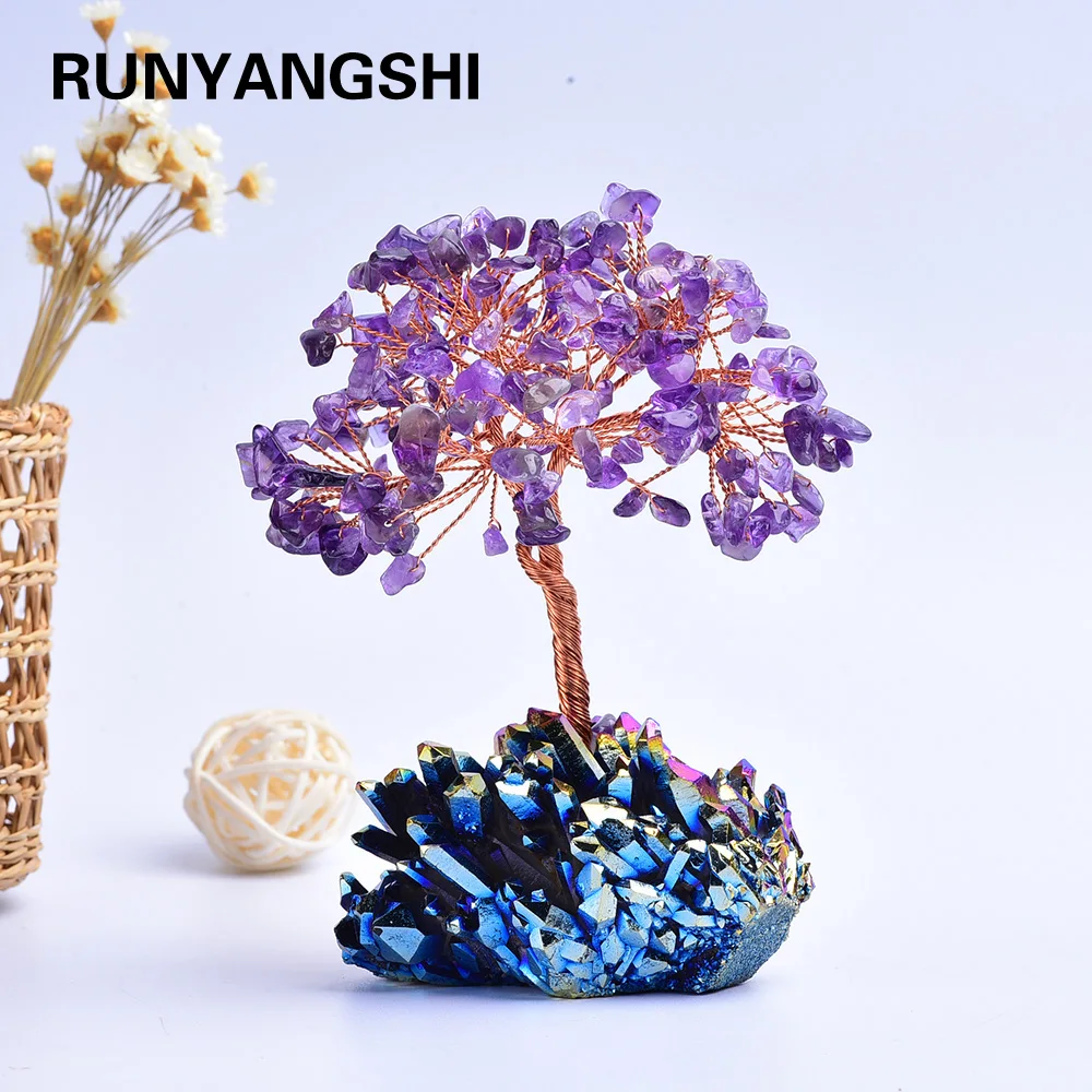 13-14cm 1pc Natural crystal stone Amethyst Quartz Rainbow Crystal Cluster Specimen Lucky tree Healing Christmas decorator