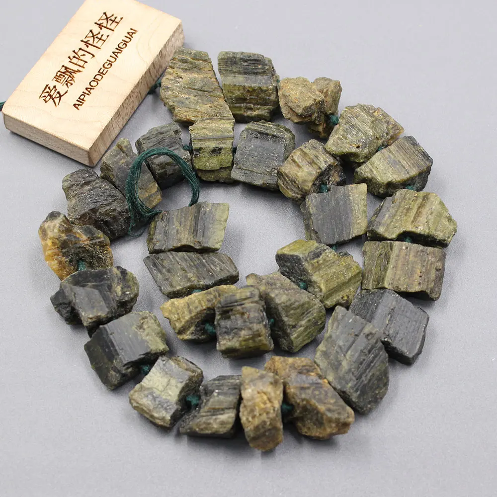 

APDGG Natural Green Tourmaline 13x20mm Freeform Rough Raw Nuggets Beads 16.5'' Strand Jewelry Making DIY