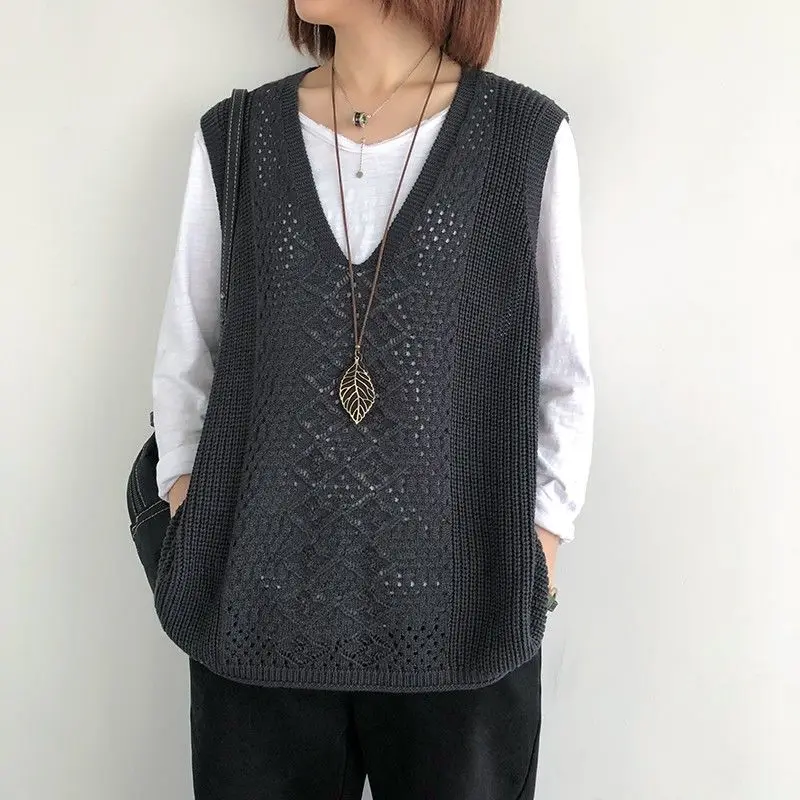 Retro Literature Art Spring Woolen Winter Vest Women Wear Loose V-neck Thin Knitwear I-waistcoat Gilet Femme Genuine