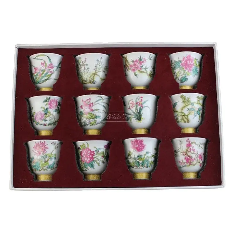 

China Old Porcelain Coloured Drawing Tea Cup Wine Cup Twelve Flower God Cup