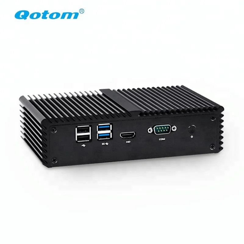 Qotom-Q335G4 industrial fanless mini pc barebone with dual core Core i3-5005u Ubuntu mini desktop PC HTPC with 4 LAN