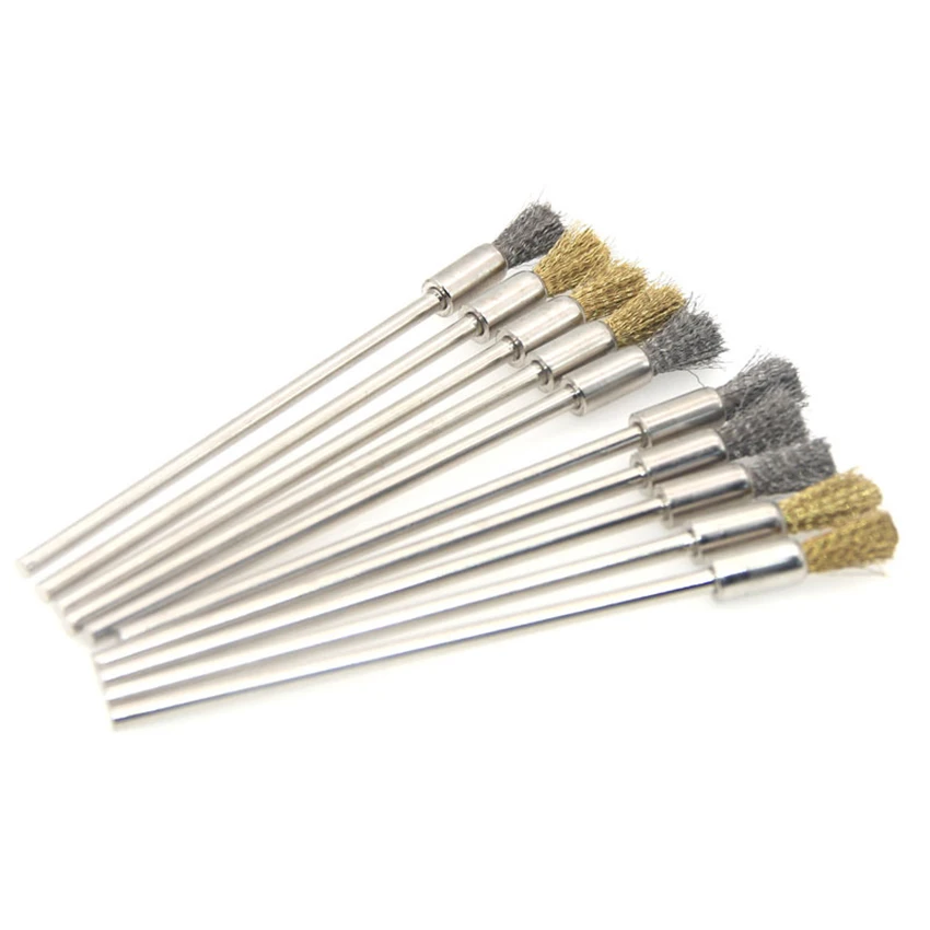 Pen Wire Brush 100mm with 3.0 Round Long Shank, Steel Cleaning End Brushes Rotary Tool Pen Wire Brush for Rust Paint Removal