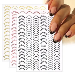 Gold 3D Nail Sticker Lines StripE Geometric Heart Self Adhesive Nail Art Transfer Stickers  Decors 11.5 * 6cm