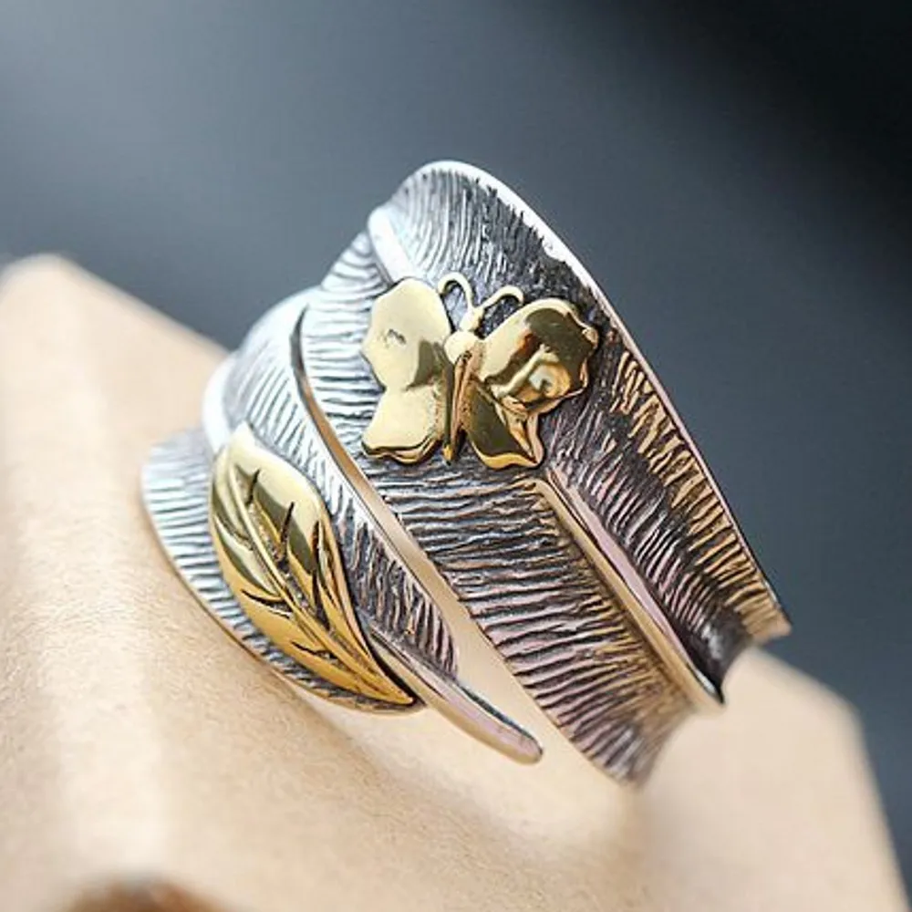 

BOCAI New S925 pure silver rings jewelry for woman ring Thai silver handmade feather 2020 new fashion female ring