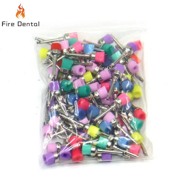 100pcs Dental Prophylaxis Brush Colored Bowl Latch Type Nylon for Tooth Polishing RA Shank for Teeth Cleaning