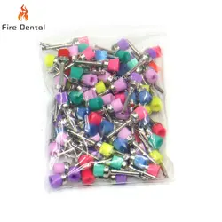 Escova de profilaxia dentária, tigela colorida, tipo trava, nylon para polimento dentário, haste RA para limpeza de dentes, 100pcs