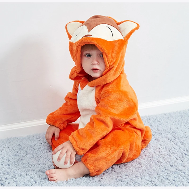 New Baby Kid Cartoon Fox pagliaccetti per Boy Girl Winter Animal Penguin Costume pigiama Infant Babe Thick Sleepwear Outfit Clothes