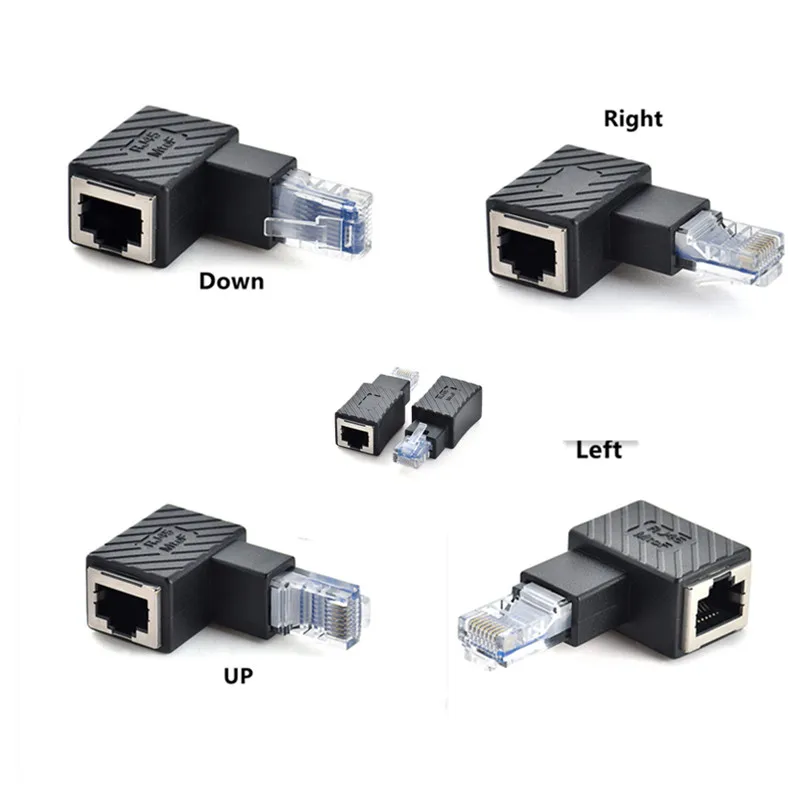 90/180/270 درجة الزاوية اليمنى RJ45 ذكر إلى أنثى Cat5/6 إيثرنت LAN تمديد محول