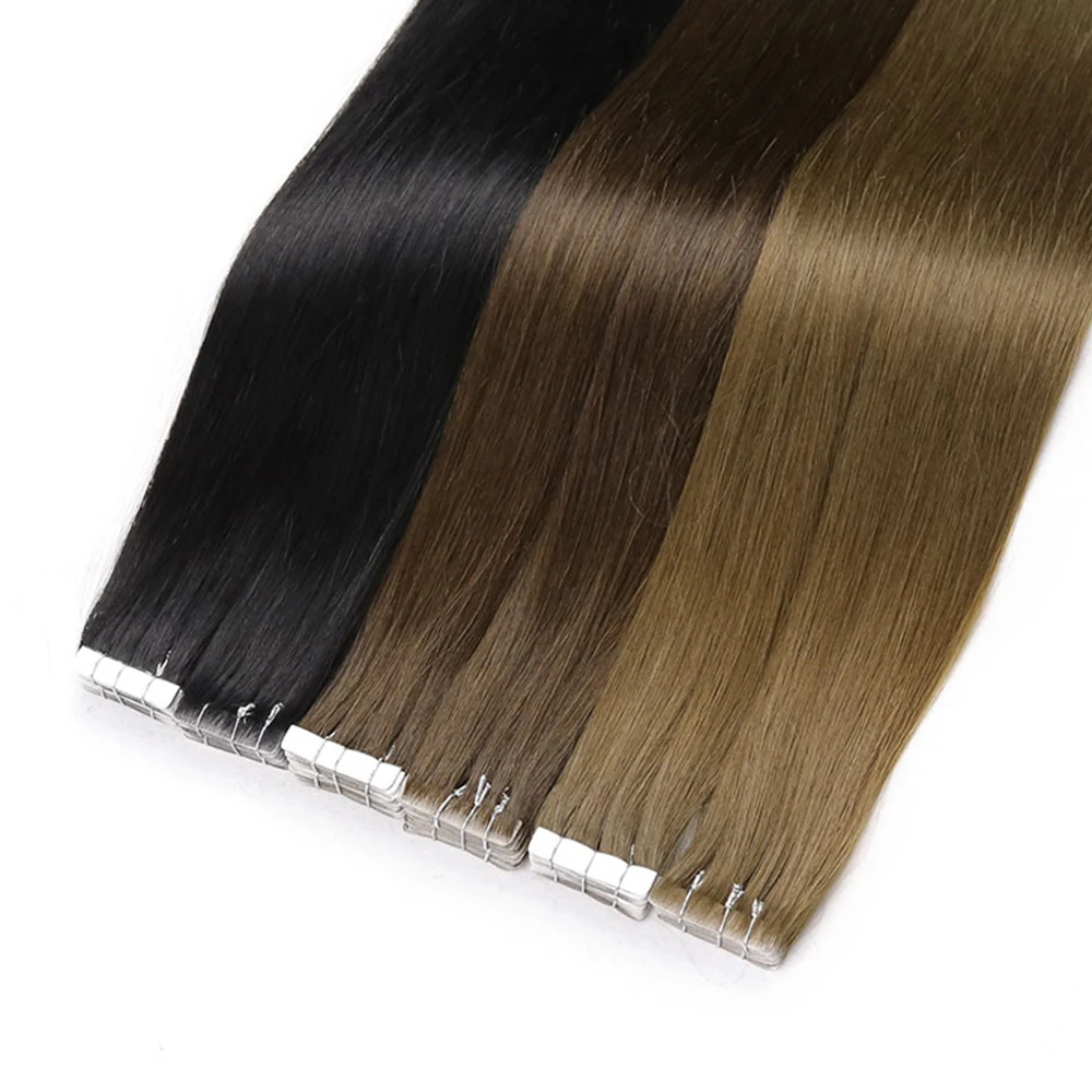 Toysww Straight PU Skin Weft Hand Tied Tape In Adhesives Virgin Human Hair Extensions 16\