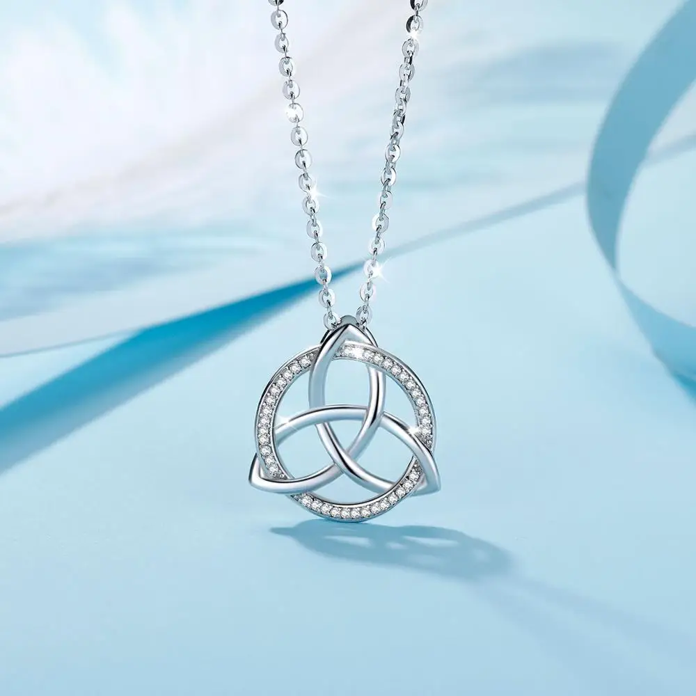 EUDORA Unique 925 Sterling Silver Celtics Tiquetra Trinity Knot Pendant Necklaces Fashion Jewelry for Boy girl Party Gift D202