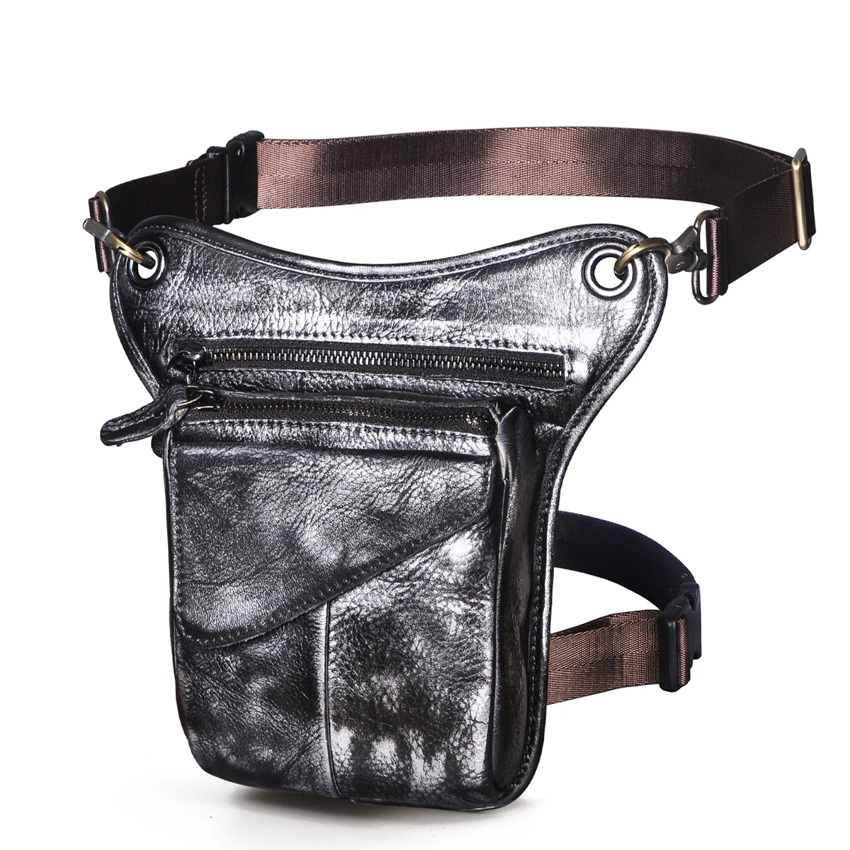 Hot Sale Quality Crazy Horse Leather men vintage Small Travel Belt Messenger Bag Fanny Waist Pack Drop Leg Bag 211-3-G