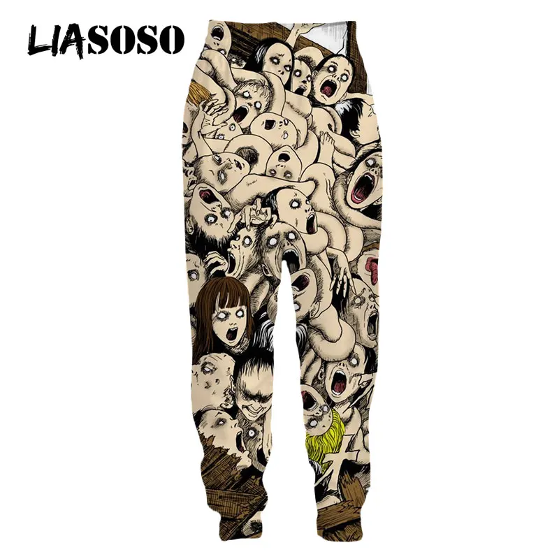 LIASOSO 3D Print Manhwa Junji Ito Horror Anime Sweatpants Casual Trousers Men Women Loose Hip Hop Beam Foot Joggers Clothing