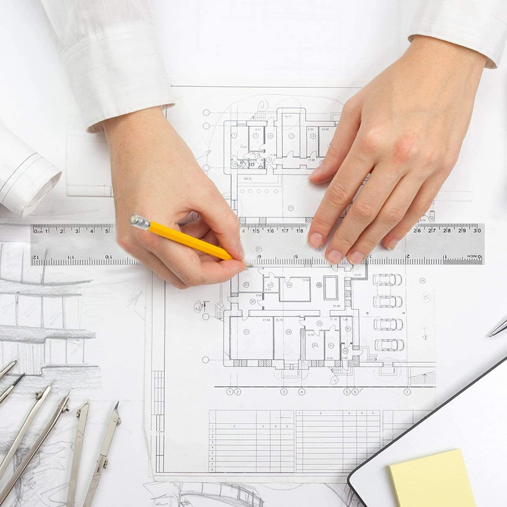 15cm/20cm/30cm plástico transparente régua estudantes aprendem a medir ferramentas de desenho dupla face impressão Polegada cm régua artigos de