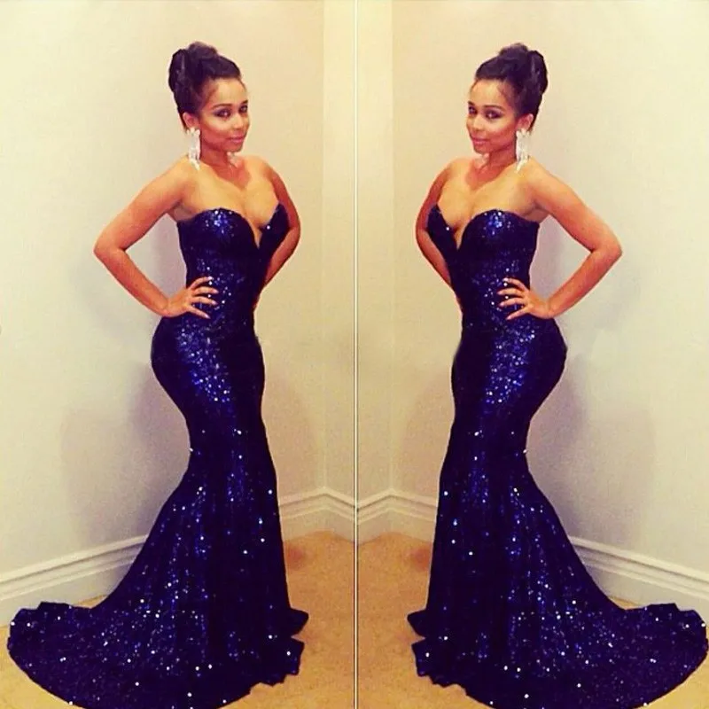 

Fashion off the shoulder sweetheart heart floor length long sequin beaded royal blue mermaid prom gown 2025 bridesmaid dresses